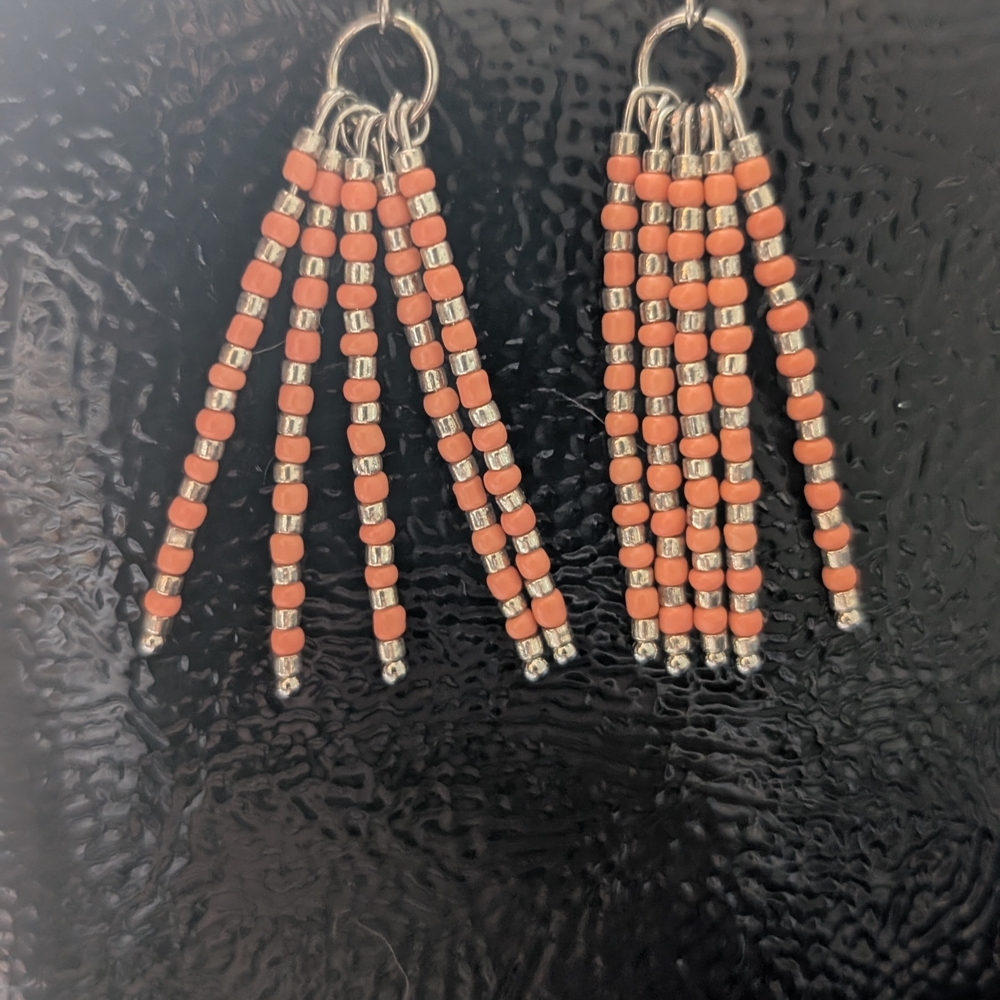 Handmade Coral Beaded Tassel Earrings - Women Jewelry
